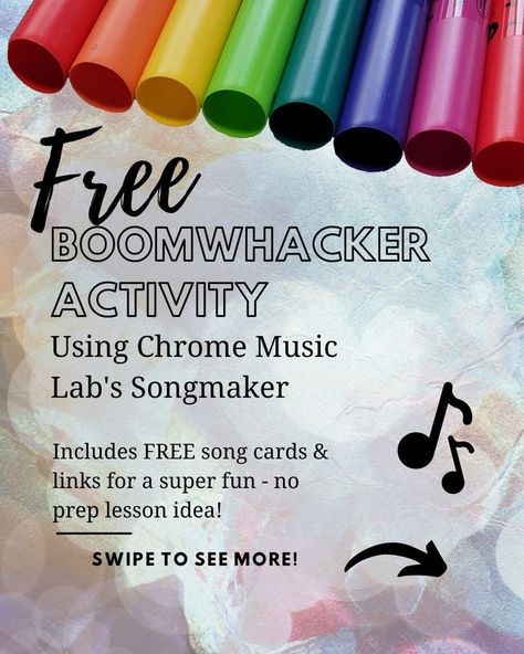 Using Chrome Music Lab's Songmaker, create a melody for students to play along using Boomwhackers. (the colors match!!)
I've created 10 FREE song cards with direct links to pre-made songs that you can download for an easy no-prep lesson!
Have students create their own songs/melodies and play them together as a class!
Read all about how I use this activity in my classroom AND how to get your FREE song cards on our blog:
http://riviancreative.com/songmaker Song Cards, Middle School Music, Boomwhackers, Free Songs, Music Technology, Music Class, Student Created, Fun Day, Music Teacher