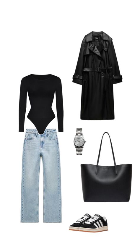 Outfit Trench, Black Top Outfit, Zara Looks, Top Noir, Jean Mom, Mode Zara, Timeless Outfits, Korean Casual Outfits, Ootd Ideas