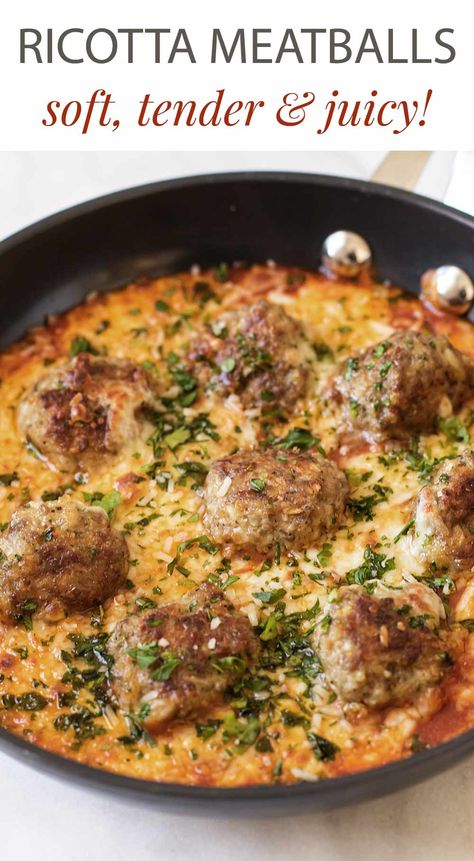 Meatballs Made With Ricotta Cheese, Italian Meatballs With Ricotta, Italian Recipes With Ricotta Cheese, Beef Ricotta Meatballs, Food With Ricotta Cheese, Ricotta Cheese Meatballs, Recipes With Ricotta Cheese Main Dishes, Ricotta Stuffed Meatballs, Dishes With Ricotta Cheese