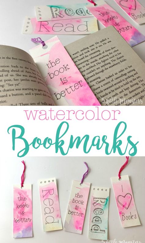 5 Little Monsters: Watercolor Bookmarks Cricut Watercolor Cards, Cricut Watercolor, Cricut Bookmarks, Bookmarks Diy Kids, Bookmarks Ideas, Bookmark Design, Waldorf Homeschool, Bookmark Ideas, Creative Bookmarks