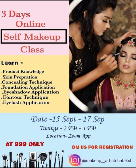 Self Makeup, Makeup Poster, Makeup Business, Class Poster, Learn Makeup, Online Self, Bridal Packages, Foundation Application, Makeup Course