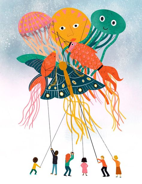 Kites Illustration, Kite Illustration, Flying Kites, Kite Festival, Cloth Dolls Handmade, Summer Illustration, Kite Flying, Group Of People, Kites