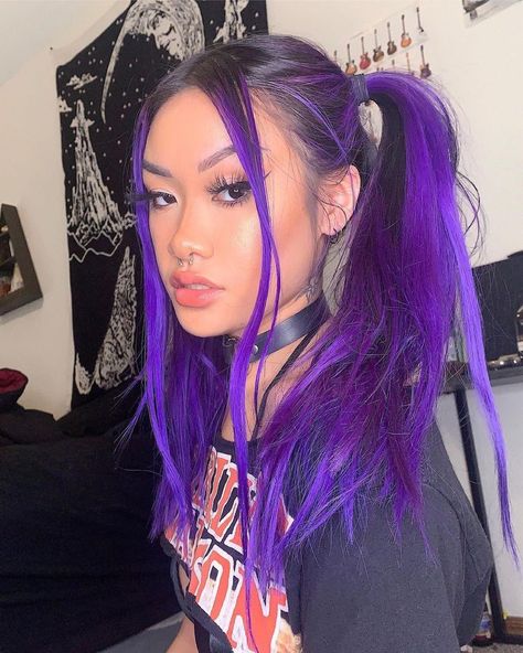 Lunar Tides Hair Colors on Instagram: “@kaleidokatt stuns with Orchid Purple pigtails 😈 Try our Pluto Pack if purple is your color 💜” Lunar Tides Hair Dye, Hair Dye Purple, Purple Underneath Hair, Bright Purple Hair, Types Of Hair Color, Hair Dye Tips, Luscious Hair, Orchid Purple, Hair Color Purple