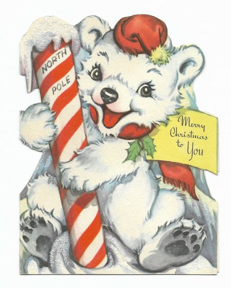 Animals Cards, Christmas Bears, Polar Bear Christmas, Vintage Christmas Greeting Cards, Christmas Retro, Merry Christmas Vintage, Bear Cub, Christmas White, Woodland Christmas