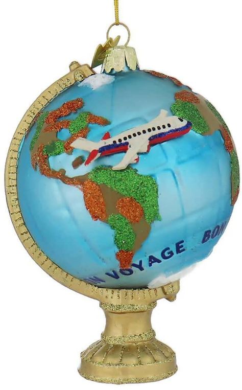 Airplane Christmas, Rainbow Ornaments, Pink Luggage, Rainbows Christmas, Travel Globe, Globe Ornament, Holidays Around The World, World Globe, Kurt Adler