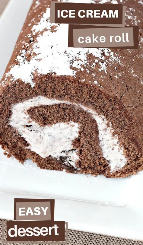 This Ice Cream Cake Roll is the best! If you like swiss roll cakes, you're going to go crazy for this sweet treat. It's a fast and easy way to get dessert on the table, fast. #icecreamdessert #swisscakeroll #easycakerecipe #3boysandadog Ice Cream Cake Roll From Box Cake, Ice Cream Cake Roll, Swiss Cake, Swiss Roll Cakes, Easy Ice Cream Cake, Almond Ice Cream, Mint Brownies, Ice Cream Cake Recipe, Cake Roll Recipes