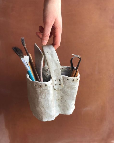 Loving this container made by @lives2narc.  It looked like the perfect tool caddy so we threw some tools in it. So cute! Tool Storage Ideas, Tool Caddy, Bathroom Caddy, Tool Stand, Ceramic Tools, Pottery Tools, Ceramic Ideas, Tool Holder, Plant Pots