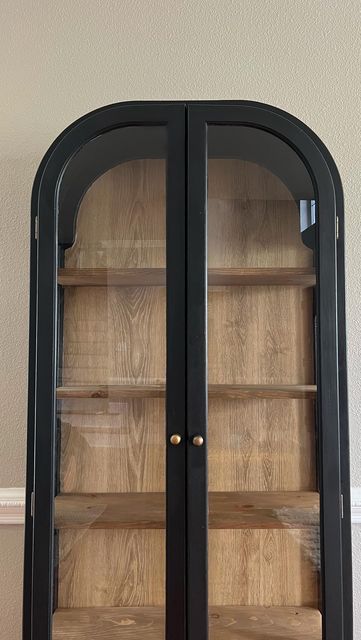 Black Arched China Cabinet, Curved Curio Cabinet Makeover, Arched Hanging Wall Cabinet, Black And Wood Curio Cabinet, Narrow Arched Cabinet, Refurbished Curio Cabinet, Arched Curio Cabinet Makeover, Arched Curio Cabinet, Arched Hutch Cabinet