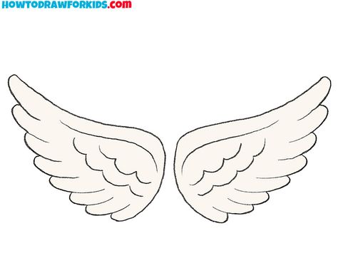 How To Draw Wings Easy, Simple Wings Drawing, Angel Wings For Kids, Easy Wings Drawing, How To Draw Bird Wings, Wings Easy Drawing, Wings Drawing Easy, Bird Wings Drawing, Cartoon Wings Drawing