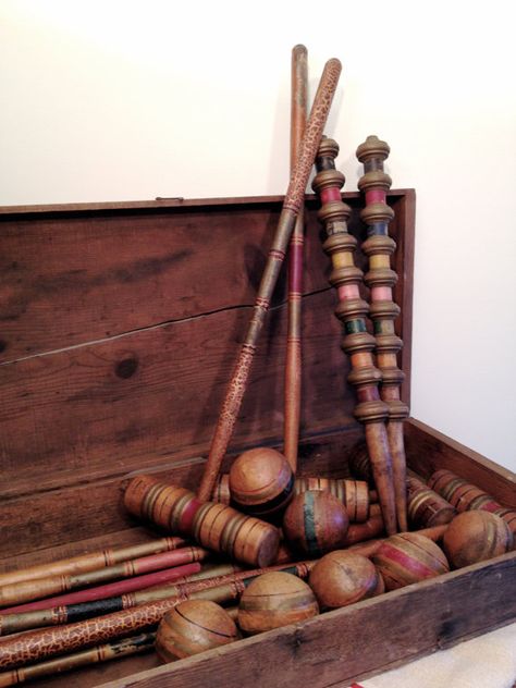 When was the last time you played Croquet?  This is a beautiful Antique Croquet Set. Edwardian Picnic, Victorian Picnic, Croquet Party, Harpo Marx, Croquet Set, Odd Stuff, Hill Park, Victorian Period, Athletic Club