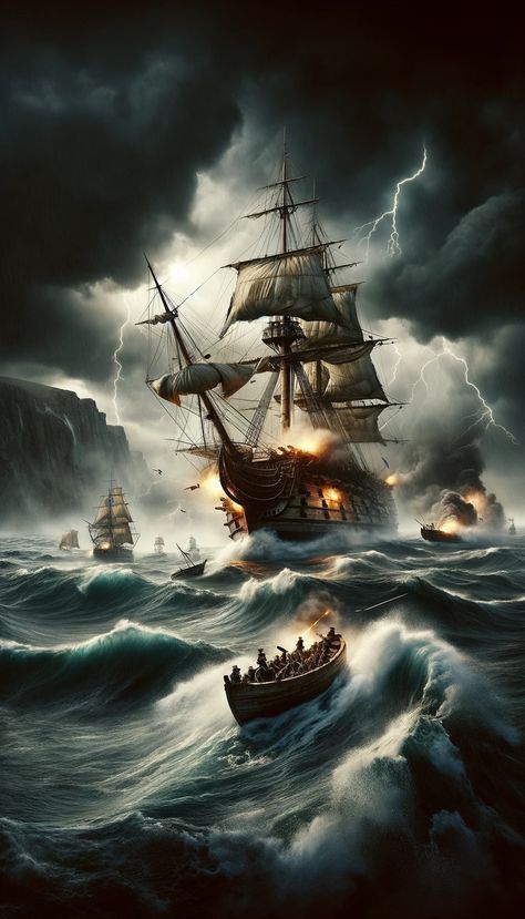 Ship In A Storm, Ship In Storm, Storm Lightning, Pirate Ship Art, Dark Beauty Photography, Sailing Art, Ship Sailing, Ship Captain, Old Sailing Ships