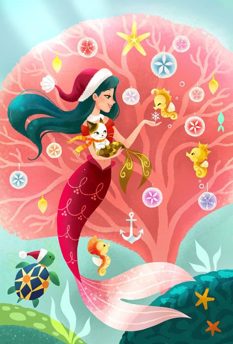 Manga Mermaid, Christmas Mermaid, Mermaid Photography, Mermaid Illustration, Mermaid Wallpapers, Mermaid Christmas, Siren Mermaid, Unicorns And Mermaids, Real Mermaids