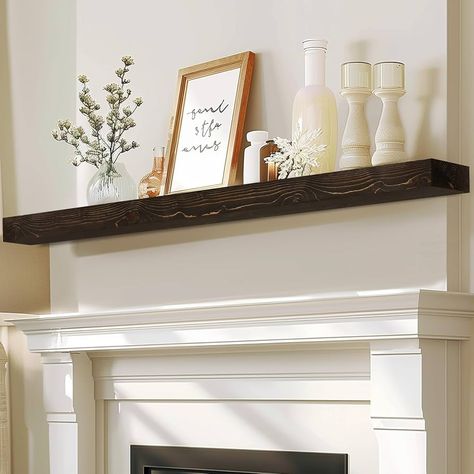 Amazon.com: ABSWHLM 72x8x3 Fireplace Mantel - Solid Rustic Wood - Wall Mounted Floating Shelf with Invisible Heavy Duty Steel Bracket (Weathered Black) : Home & Kitchen Simple Fireplace Mantel, Led Fireplace, Wood Mantle Fireplace, Fireplace Shelf, Simple Fireplace, Mantle Fireplace, Wood Mantle, Fireplace Shelves, Wood Mantels