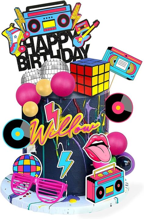 Amazon.com: 20 PCS 80s 90s Cake Toppers Retro Hip Hop Cake Decorations for Born in the 80's 90’s Decade Throwback Party Decorations Supplies (style 1) : Grocery & Gourmet Food Hip Hop Cake, 90s Cake, 90s Theme Party Decorations, Neon Cakes, Throwback Party, Disco Birthday Party, Retro Hip Hop, Birthday Dinner Party, Karaoke Party