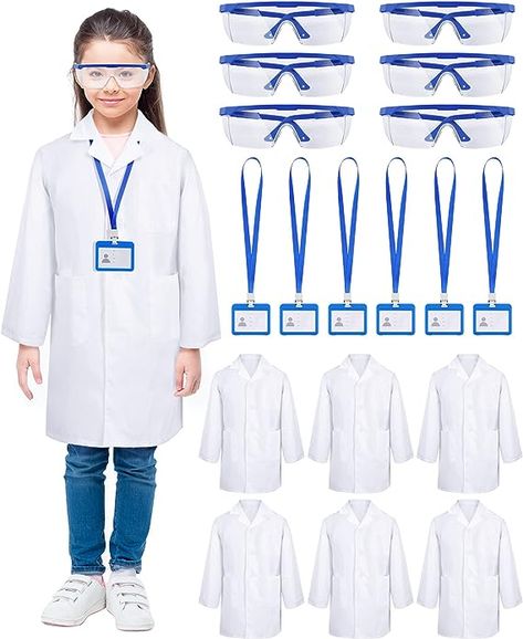 Amazon.com: Unittype 6 Sets 18 Pcs White Kids Lab Coats Bulk Children Girl Doctor Scientist Costume Lab Coat with Goggles Card Holder : Toys & Games Kids Lab Coat, Scientist Costume, Kids Lab, Pretend Play Costumes, Doctor For Kids, Lab Technician, Lab Coats, White Coat, Costume Shop