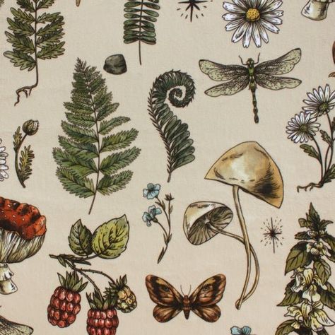 Woodland Tattoo Ideas, Forest Floor Tattoo, Animal Skeleton, Woodland Illustration, Woodland Animal Art, Woodland Plants, Woodland Fabric, Mushroom Tattoos, Pet Items