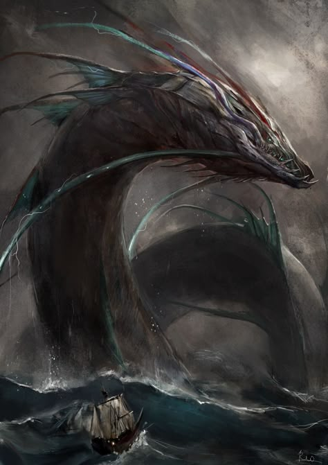 Sea Monster Art, Arte Ninja, Beast Creature, Sea Serpent, Snake Art, Fantasy Beasts, Creature Drawings, Fantasy Creatures Art, Fantasy Monster