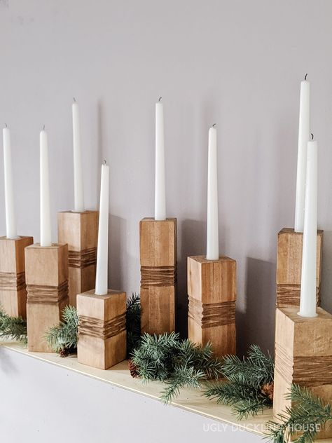 Diy Candle Stand, Diy Wooden Candle Holders, Candle Stick Holders Diy, Wood Candle Holders Diy Christmas, Wood Taper Candle Holders Diy, Wooden Candlestick Holders Diy, Wooden Taper Candle Holders Diy, Simple Wood Candle Holders, Long Wood Candle Holder