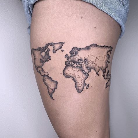 Small Map Tattoo, Map Of The World Tattoo, World Map Tattoo, Taper Fade Short Hair, World Map Tattoos, Globe Tattoos, Map Tattoo, Country Tattoos, Travel Tattoos