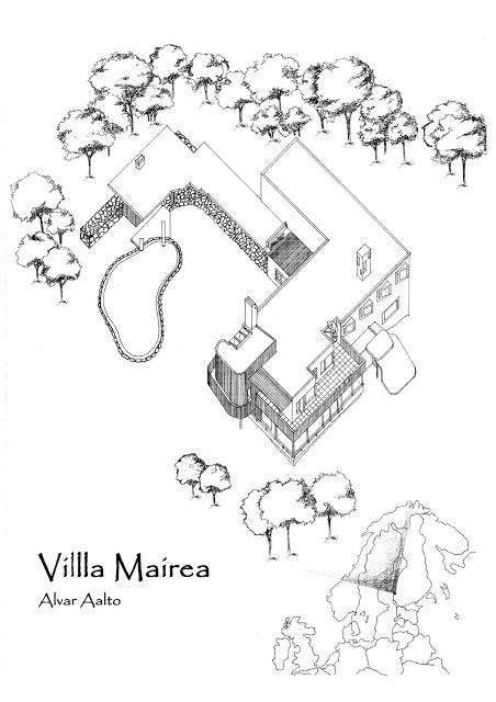 ANQI DENG: Villa Mairea --Seperate Drawings Villa Mairea, Iconic Houses, Alvar Alto, Study Tour, Modernist Architects, Archi Design, Spatial Design, Villa Plan, Architecture Design Sketch