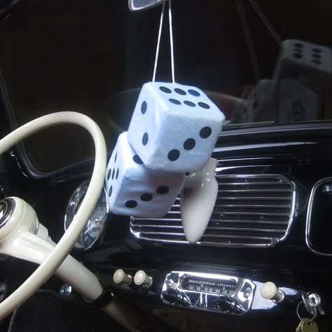 3" Light Blue Fuzzy Dice with Black Dots - Pair | johnnylawmotors.com Car Dice Aesthetic, Operetta Aesthetic, Fuzzy Dice, 1967 Chevrolet Impala, Dream Whip, Girly Car Accessories, Car Deco, Lagoona Blue, Catty Noir