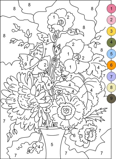 Nature needs color. Add some with this color by number scene #coloringpages #coloringforadults #colorbynumber Adult Color By Number, Coloring Pages For Teenagers, Color By Number Printable, Adult Colouring Pages, Pola Sulam, Color By Numbers, Color By Number, Coloring Tutorial, Flower Coloring Pages