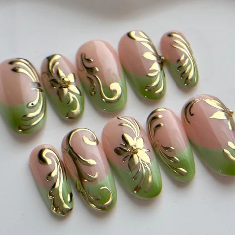 Custom Press On Nails, Long Nail Designs, Nails Green, Long Nail, Really Cute Nails, Nail Design Ideas, Prom Nails, Dream Nails, Funky Nails