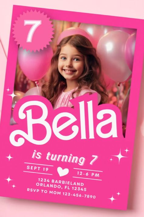 Barbie Bday Invitation, Birthday Theme Barbie, Free Barbie Invitation Templates, Barbie Birthday Invite, Barbie Birthday Invitations Free, 7 Birthday Party Ideas Girl, Barbie Theme Invitation, Barbie Invites, Barbie Birthday Ideas