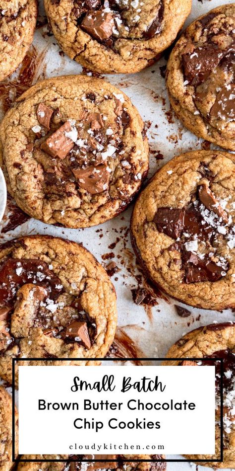 Cloudy Kitchen Cookies, Cookies Brand, Small Batch Chocolate Chip Cookies, Cloudy Kitchen, Brown Butter Chocolate Chip, Brown Butter Chocolate Chip Cookies, Peanut Butter Cup Cookies, Homemade Chocolate Chips, Frozen Cookie Dough