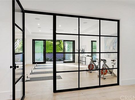 Home Gym Basement, Entry Doors With Glass, Basement Gym, Gym Room At Home, Hidden Hills, Home Gym Design, Spring Valley, Gym Room, Glam Room