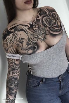 #girltattoos #floraltattoo #bodyart #inkmaster #hiptattoo #upperthightattoo #flowers #art #cooltattoos #tattoosforgirls #inkaddiction #inklover #girltattoos #floraltattoo #bodyart #inkmaster #hiptattoo #upperthightattoo #flowers #art #cooltattoos #tattoosforgirls #inkaddiction #inklover #ornamentaltattoo #mandalatattoo #tattoos #ink #inked #tattooed #tattooartist #tattooart #tattoolife #inkedup #girlswithtattoos #inkedgirls #bodyart #instatattoo #tattooist #tattooedgirls #tattooin Woman With Tattoos, Catrina Tattoo, Gangsta Tattoos, Wicked Tattoos, Chest Tattoos For Women, Chest Piece Tattoos, Geniale Tattoos, Dope Tattoos For Women, Tattoo Life