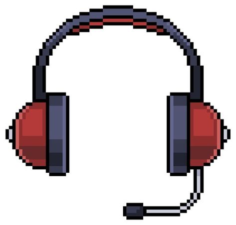 Headphones Art, Headphone With Mic, Gaming Headphones, Game Item, Premium Vector, Headset, Pixel Art, Graphic Resources, White Background