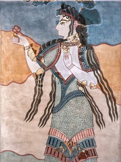 Arys🏺🪶 on Twitter: "Detail from the Procession of Women fresco, #Mycenaean Palace of Thebes/Greece. 14th-13th c. BC The fresco here is probably depicting the Great Goddess, found in the Cadmea (acropolis of Thebes) at the House of Cadmus, the #Kadmeion (Mycenaean Palace). https://t.co/wEZzzO5EJG" / Twitter Thebes Greece, Bronze Age Civilization, Minoan Art, Ancient Goddesses, The Minotaur, Classical Antiquity, A Goddess, Greek Art, Art Antique