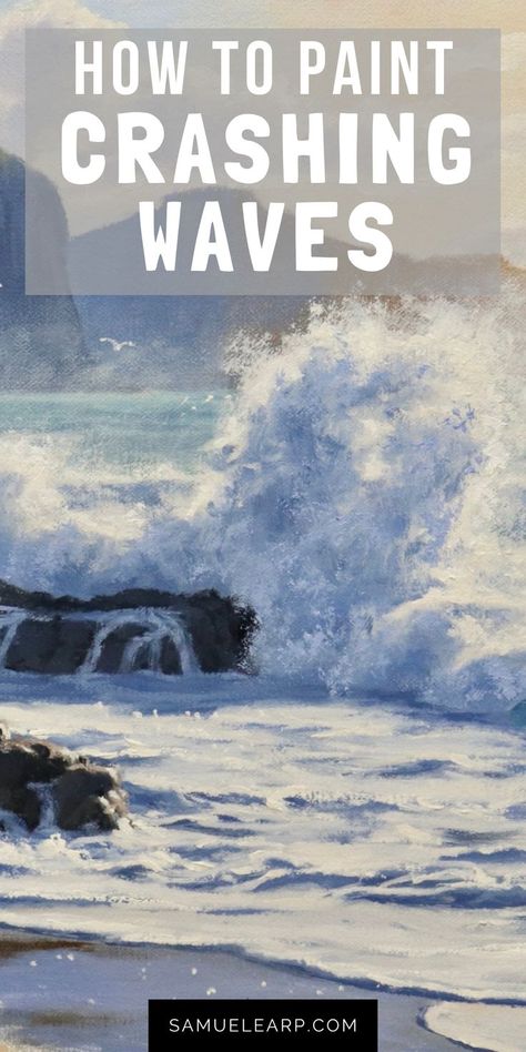 Painting Seascapes, Paintings Of Lighthouses, Sea Waves Painting Acrylic, Waves Tutorial Painting, How To Paint Waves, Waves On Beach Painting, Fine Art Painting Techniques, How To Paint Crashing Waves, Seascape Paintings Acrylic