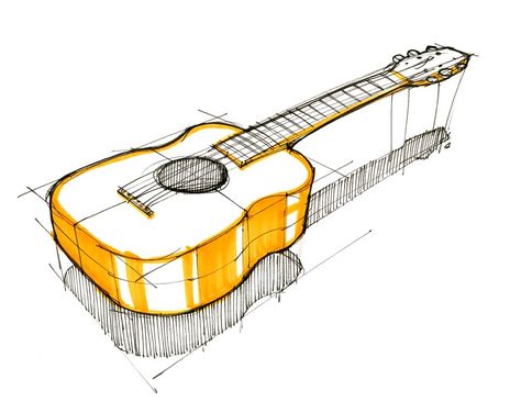 Sketch A Day: Sketch-A-Day #139: Guitar Objects Sketching, Sketches Industrial Design, Morgana League Of Legends, Pinterest Sketches, Guitar Sketch, Industrial Design Style, Guitar Drawing, Isometric Drawing, Pencil Sketch Drawing