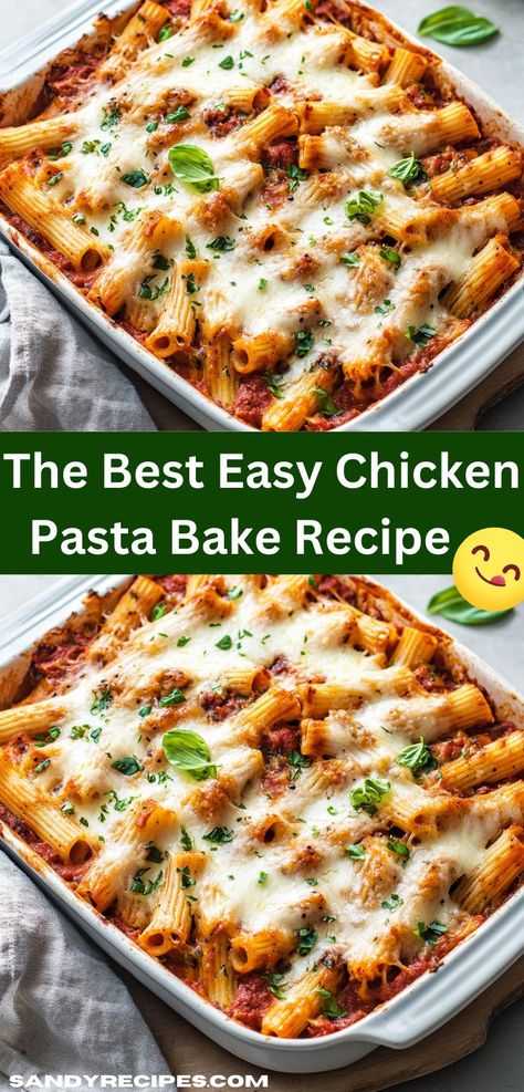 Craving a comforting meal? This Easy Chicken Pasta Bake Recipe is the perfect solution. It's packed with delicious flavors and is incredibly easy to prepare, making it ideal for busy family dinners. Baked Pasta Dinner Recipes, Baked Chicken Pasta Recipes Easy, Chicken And Spinach Pasta Bake, Baked Chicken And Pasta Recipes, Chicken Bake Recipes Easy, Pasta Casseroles Baked, Pasta Bakes Recipes, Pasta Casserole Recipes Easy, Oven Pasta Recipes