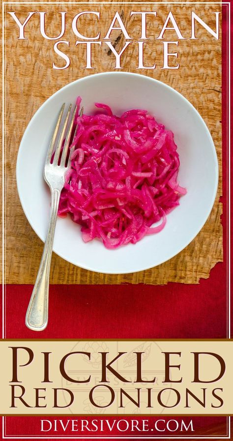 Mexican Pickled Red Onions - quick, delicious, and perfect taco-topping Yucatan-style onions made with bitter orange juice (or an easier-to-find substitute).  #fridgepickle #tacos #pickledonions #mexicanfood Mexican Pickled Red Onions For Tacos, Pickled Red Onions Mexican Style, Cuban Pickled Red Onions, Mexican Pickled Red Onions, Latin Dishes, Quick Pickled Red Onions, Quick Pickled, Mexican Foods, Canadian Food