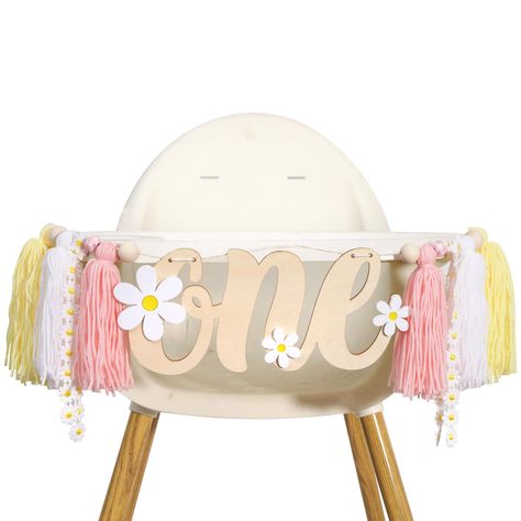 PRICES MAY VARY. Charming Boho Design - This daisy highchair banner features a beautiful combination of wooden "One" letters, acrylic daisies, and tassels in soft pastel colors, great for a boho-themed first birthday celebration. Premium-Quality Materials - Made from durable wood and premium yarn, decorated with white acrylic daisy, this high chait banner is designed to last, ensuring it remains a cherished keepsake long after the celebration. Versatile Decoration - This daisy 1st birthday banne Daisy First Birthday Theme Centerpieces, Isnt She Onederful Birthday Theme Decor, April 1st Birthday Ideas Girl, One Happy Girl First Birthday, Boho 1st Birthday Party Girl, A Groovy One Birthday, Daisy Birthday Decor, Birthday Tassel Garland, Daisy First Birthday Theme