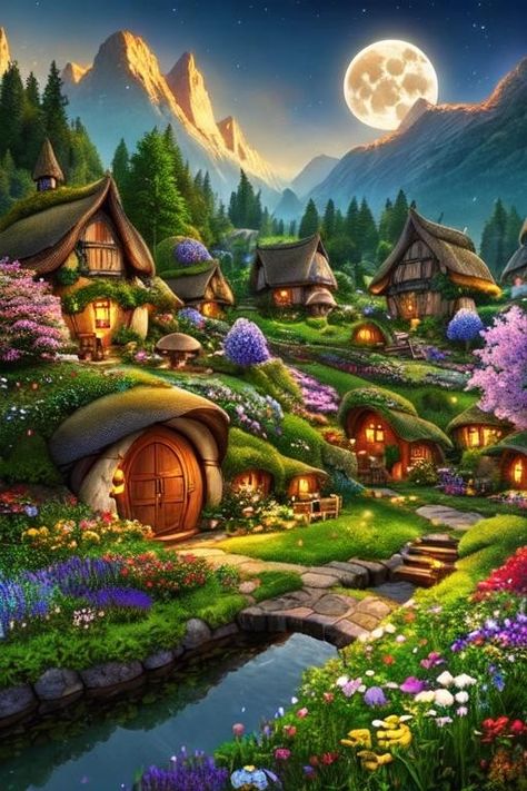 Fantasy House Art, Casa Hobbit, Fairy Drawings, Sims House Plans, Mystical World, Landscape Photography Nature, Fantasy House, Fantasy City, Vintage Poster Art