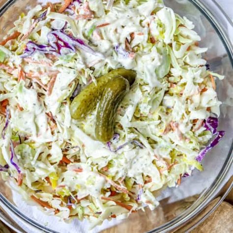 Dill Pickle Coleslaw - Print Dill Pickle Coleslaw, Pickle Coleslaw, Creamy Broccoli Slaw, Broccoli Slaw Dressing, Classic Coleslaw Recipe, Best Coleslaw Recipe, Healthy Coleslaw, Dill Pickle Recipe, Meatless Dishes