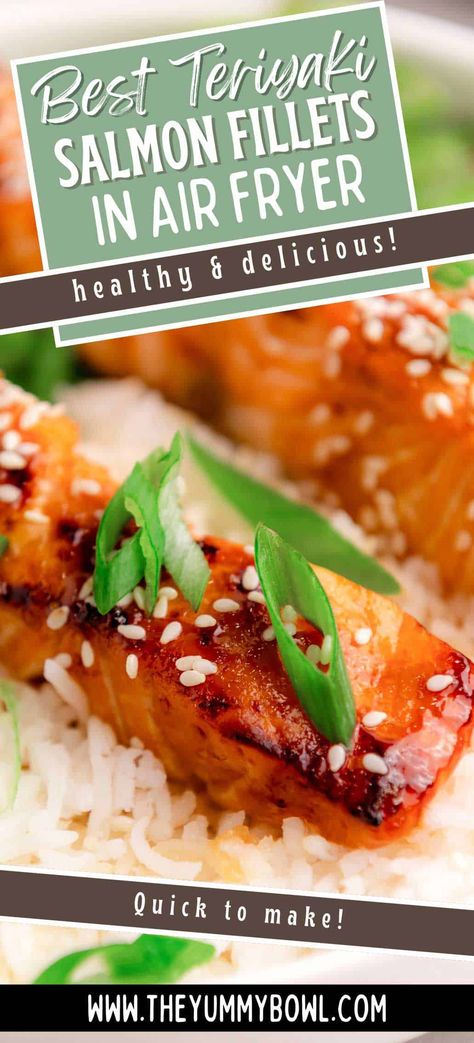 Make dinner easy with this Air Fryer Teriyaki Salmon recipe! Ready in just 20 minutes, this flavorful dish features juicy salmon marinated in homemade teriyaki sauce. Perfect for a quick weeknight meal! Teriyaki Air Fryer Salmon, Airfryer Teriyaki Salmon, Maple Salmon Air Fryer Recipes, Teriyaki Salmon Air Fryer Recipes, Air Fryer Miso Salmon, Rosemary Salmon Air Fryer, Salmon Air Fryer Recipes, Air Fryer Salmon Recipes, Salmon Air Fryer