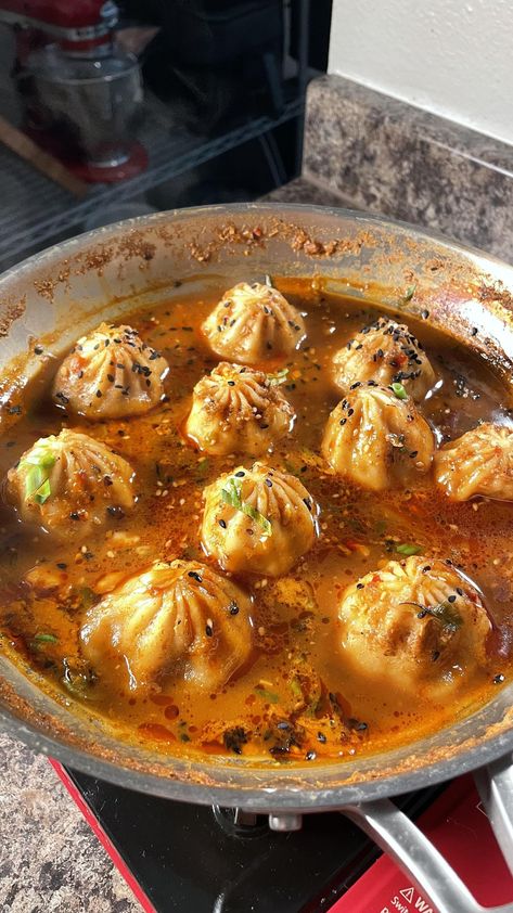 Miso Red Curry Soup Dumpling Soup is a flavorful fusion dish that combines the umami richness of miso with the spicy, aromatic notes of red curry. Served with your favorite soup dumplings in a hearty broth, it’s quick and easy to make–perfect for a delicious meal! Check out more of Sarah’s recipes at @groovyfoodiess on Instagram. Frozen Soup, Red Curry Soup, Soup Aesthetic, Soy Sauce Fish, Soup Dumpling, Jet Tila, Food Suggestions, Miso Soup Recipe, Soup Dumplings