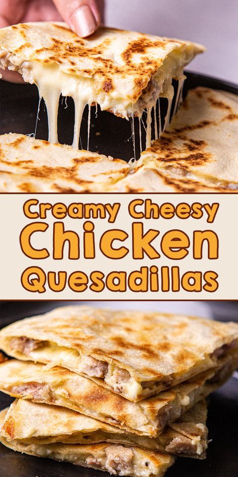 Are you stressing about your dinner plans tonight? Try to make easy, delicious, and creamy cheesy chicken quesadillas! It kicks up a notch with the crispy tortilla, juicy chicken, and creamy bechamel sauce. With simple ingredients, you can make everyone asking for more! Chicken Quesadillas Canned Chicken, Chicken Quesadilla With Canned Chicken, The Best Chicken Quesadillas, Chicken Queso Quesadilla, Hawaiian Chicken Quesadilla, Chicken Quesadillas Sauce Recipes, White Chicken Quesadillas, Chicken Quesadillas With Canned Chicken, Yummy Quesadilla Recipes