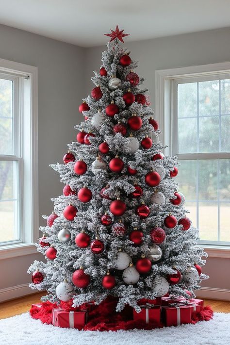 Christmas Decor Idea, Christmas Trees Ideas, Christmas Tips, Christmas Home Decor Ideas, Red White Christmas, Creative Christmas Trees, Red Christmas Tree, Cute Christmas Tree, Christmas Decorations Bedroom