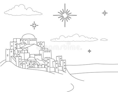 Scene Cartoon, Bethlehem Christmas, Church Images, Diy Projects Gifts, City Cartoon, Religious Illustration, Star Of Bethlehem, A Child Is Born, Christmas Nativity Scene