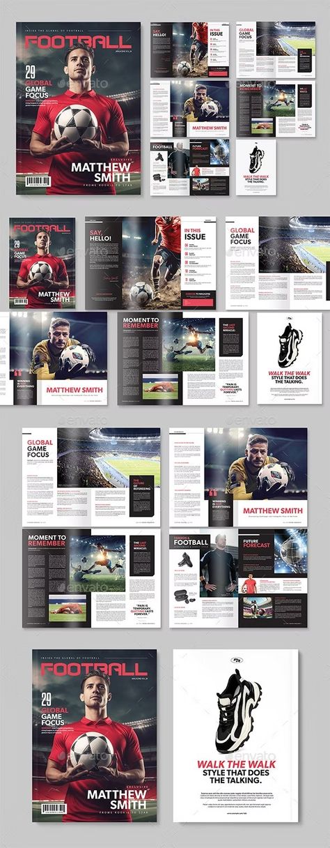 Soccer Football Sports Magazine Template, Print Templates | GraphicRiver Football Magazine Design, Sports Magazine Layout Design, Sports Magazine Layout, Soccer Graphic Design, Sports Magazine Design, Magazine Sport, Football Magazine, Football Books, 잡지 레이아웃