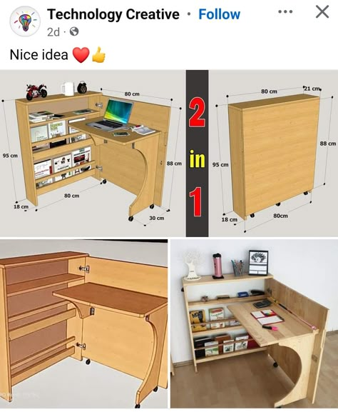 Folding Furniture Space Saving Bedrooms, Space Saving Desks, Folding Desk Design, Folding Desk Space Saving, Desk With Books, Study Cabinet, Books Cabinet, Folding Study Table, Fold Out Desk