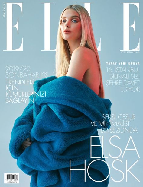 Elsa Hosk for ELLE magazine (Turkey) - September 2019. Best Fashion Magazines, Magazine Cover Ideas, Korean Magazine, Mode Editorials, Paper Magazine, Elle Fashion, Magazine Vogue, Model Magazine, Fashion Magazine Cover