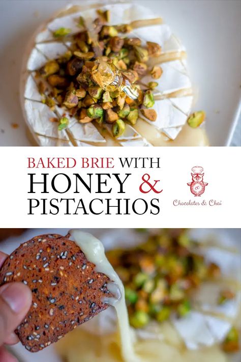 Baked Brie With Honey, Brie With Honey, Baked Brie Honey, Delight Recipes, Breakfast Feast, Crushed Pistachios, Bakers Delight, Vegan Appetizer, Pistachio Recipes