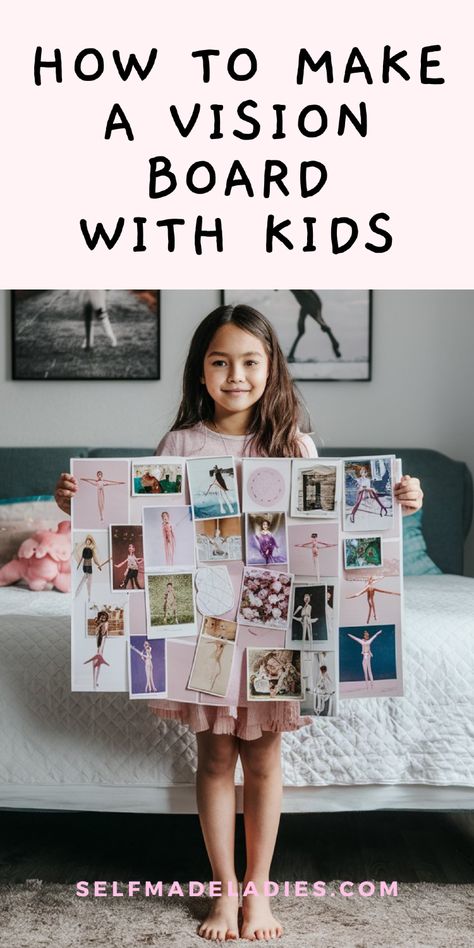 a girl holding a vision board in her hands Vision Board Art Project, Vision Board Activities, Vision Board With Kids, Kids Vision Board Ideas, Vision Board Ideas For Kids, Vision Board Kids, Vision Board For Kids, Collage Vision Board, Vision Board Activity